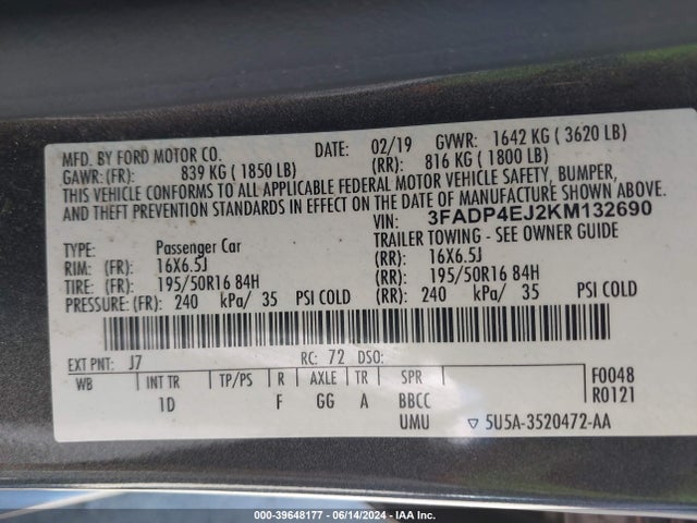 Ford FIESTA SE 2019 3FADP4EJ2KM132690 Image 9