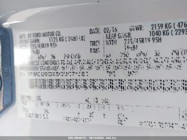 Ford ESCAPE SE 2016 1FMCU9GX5GUC71563 Image 9