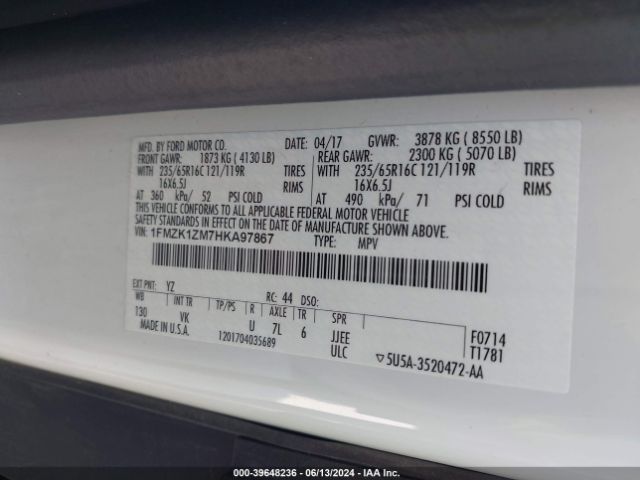 1FMZK1ZM7HKA97867 Ford Transit-150 Xl
