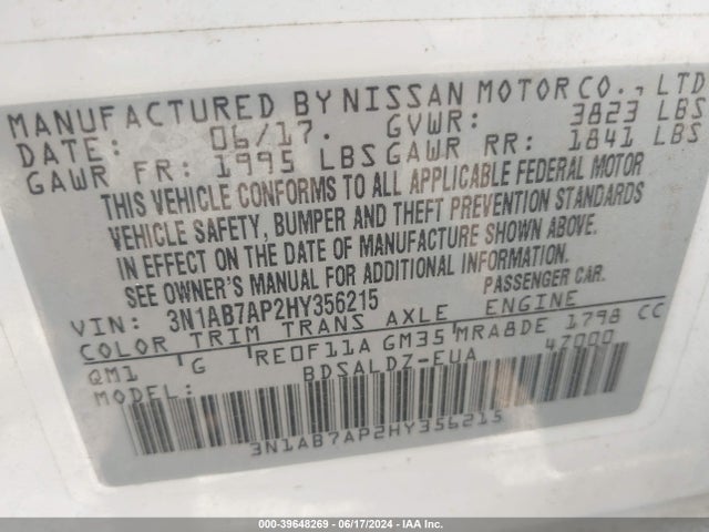 Nissan SENTRA SV 2017 3N1AB7AP2HY356215 Image 9