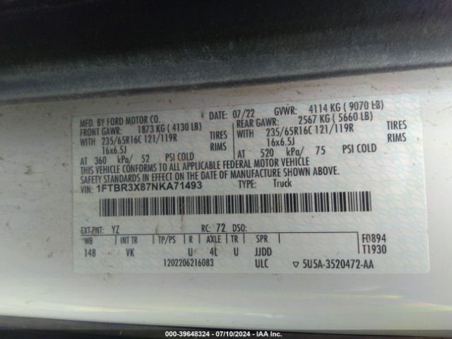 1FTBR3X87NKA71493 Ford Transit-250 Cargo Van