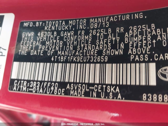Toyota CAMRY SE 2014 4T1BF1FK9EU732659 Image 9