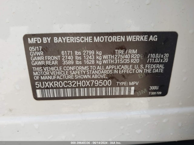 BMW X5 Xdrive35i 2017 5UXKR0C32H0X79500 Image 9