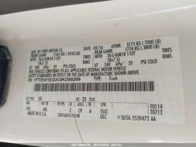 1FTEW1EGXGKD99269 Ford F-150 Lariat