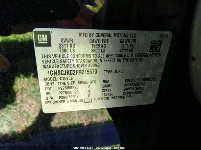 1GNSCJKC2FR215579 Chevrolet Suburban C1500 Lt