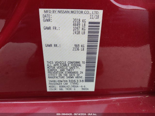 Nissan Altima 2.5 Sv 2019 1N4BL4DW7KN306338 Image 9