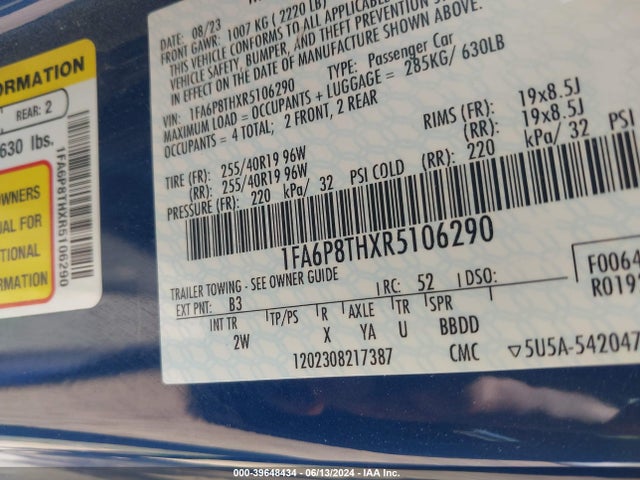 Ford Mustang Ecoboost Fastback 2024 1FA6P8THXR5106290 Image 9
