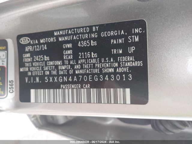 5XXGN4A70EG343013 KIA OPTIMA EX