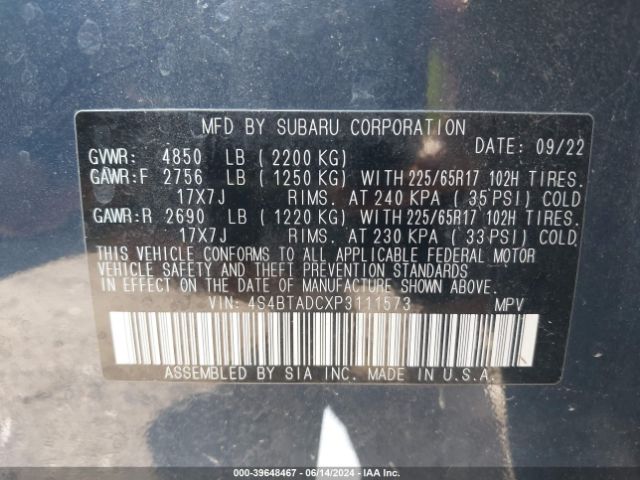 2023 SUBARU OUTBACK 4S4BTADCXP3111573 Photo 8