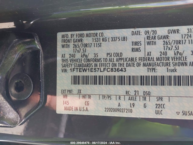 Ford F-150 Xl 2020 1FTEW1E57LFC83643 Image 9