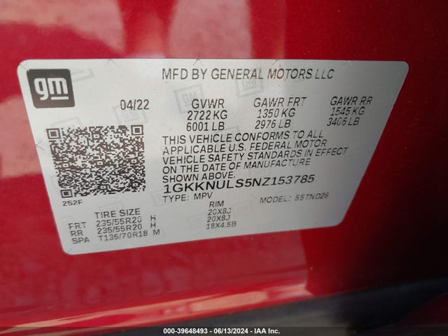 GMC Acadia Awd Slt 2022 1GKKNULS5NZ153785 Image 9