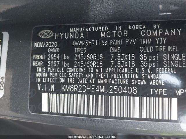 KM8R2DHE4MU250408 Hyundai Palisade Sel
