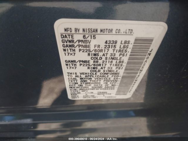JN8AS5MT4FW668295 Nissan Rogue Select S