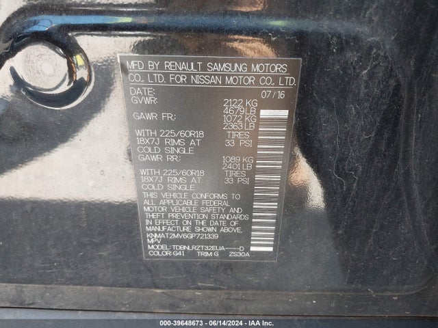 Nissan Rogue Sl 2016 KNMAT2MV6GP721339 Image 9