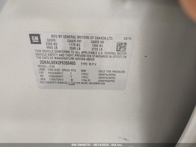 2GNALAEK2F6358493 Chevrolet EQUINOX LS