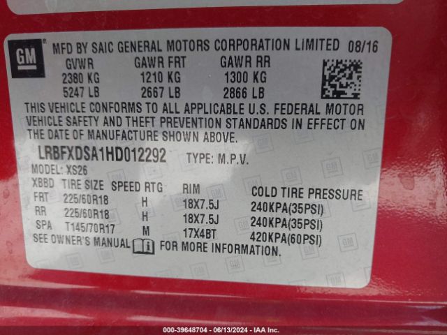 LRBFXDSA1HD012292 Buick Envision Essence