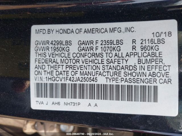 1HGCV1F42JA250545 Honda ACCORD EX
