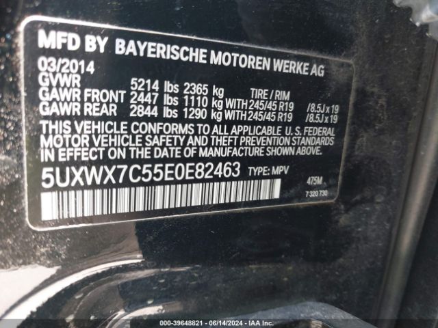 5UXWX7C55E0E82463 BMW X3 Xdrive35i
