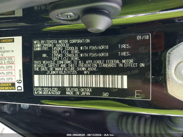 JTJBM7FX8J5197205 Lexus 460