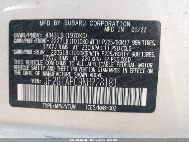 JF2GTAPC9NH228181 Subaru Crosstrek Premium