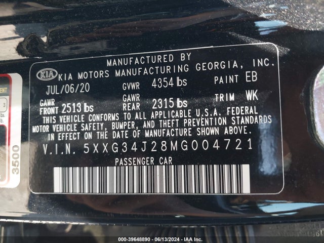 KIA K5 EX 2021 5XXG34J28MG004721 Image 9