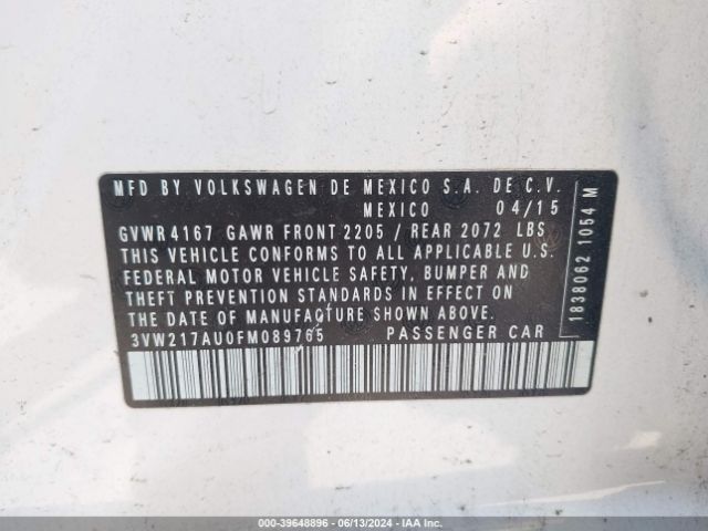 3VW217AU0FM089765 Volkswagen Golf Tsi S 4-door