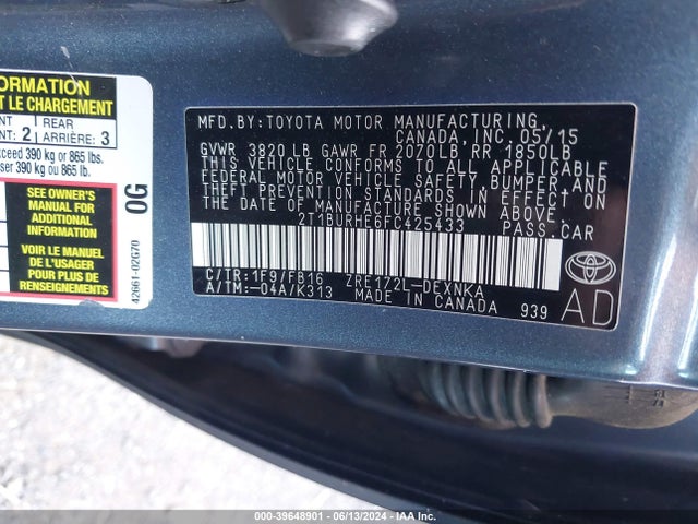 Toyota COROLLA LE 2015 2T1BURHE6FC425433 Image 9