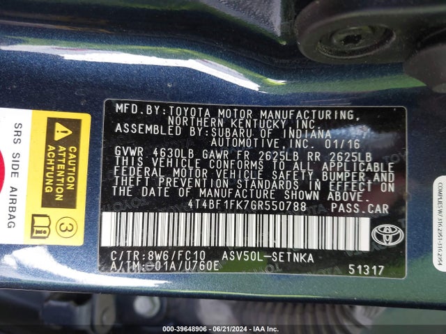 Toyota CAMRY LE 2016 4T4BF1FK7GR550788 Image 9