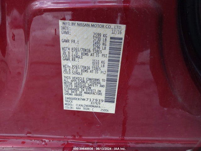 Nissan Frontier Sv 2017 1N6DD0ER7HN717939 Image 9