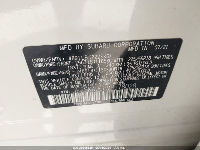 JF2SKAUC8MH578028 Subaru Forester Limited