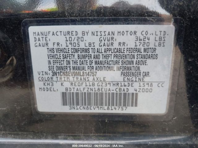 3N1CN8EV9ML814757 Nissan Versa Sv Xtronic Cvt