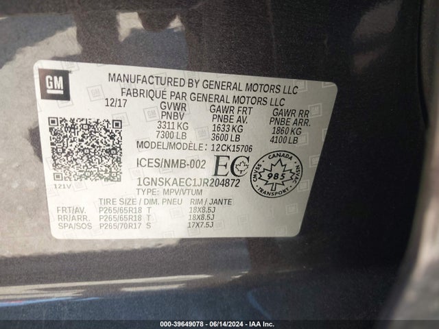 Chevrolet Tahoe Ls 2018 1GNSKAEC1JR204872 Image 9