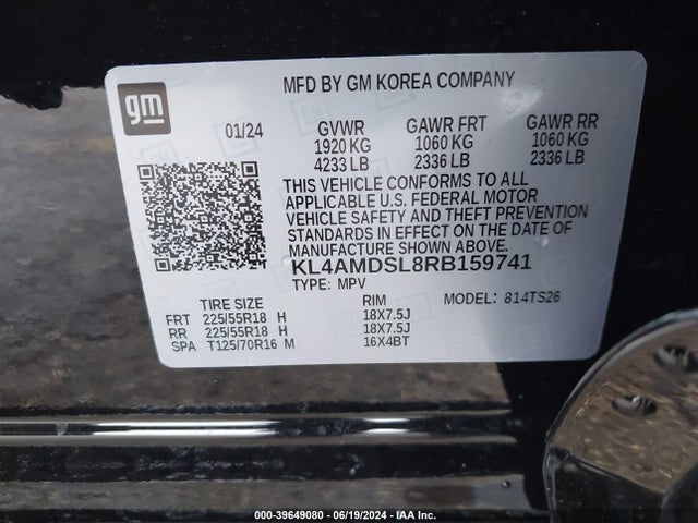 KL4AMDSL8RB159741 Buick Encore Gx Sport Touring Fwd