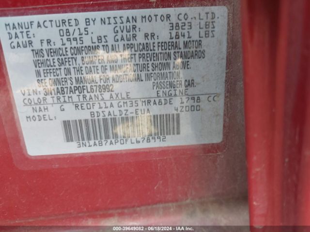 3N1AB7AP0FL678992 Nissan SENTRA SV