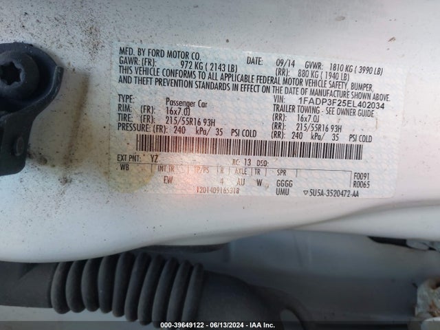 Ford FOCUS SE 2014 1FADP3F25EL402034 Image 9