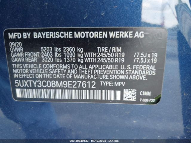 2021 BMW X3 5UXTY3C08M9E27612 Photo 8