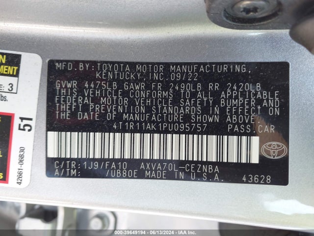 Toyota CAMRY LE 2023 4T1R11AK1PU095757 Image 9