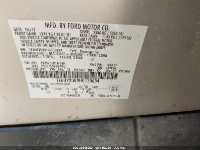 1FAHP2D89HG130684 Ford TAURUS SE