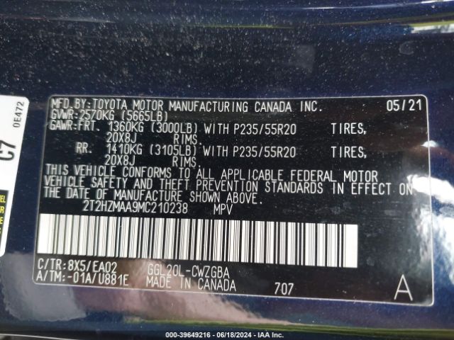 2T2HZMAA9MC210238 Lexus RX 350