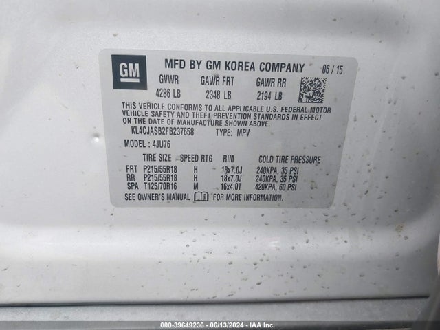 Buick Encore 2015 KL4CJASB2FB237658 Image 9