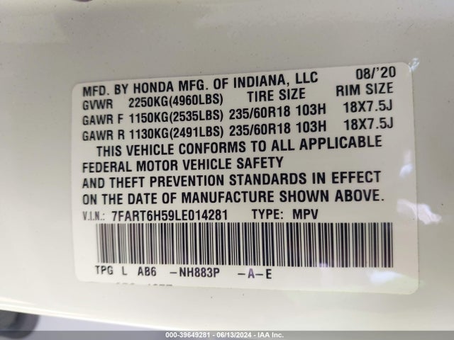 Honda Cr-v Hybrid Ex 2020 7FART6H59LE014281 Image 9