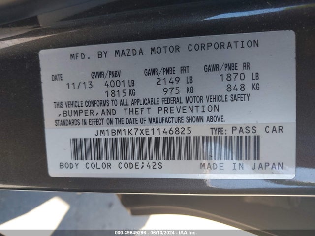JM1BM1K7XE1146825 Mazda Mazda3 I Sport