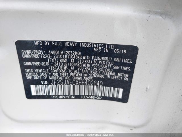 JF2SJAECXHH402640 Subaru Forester 2.5i Premium