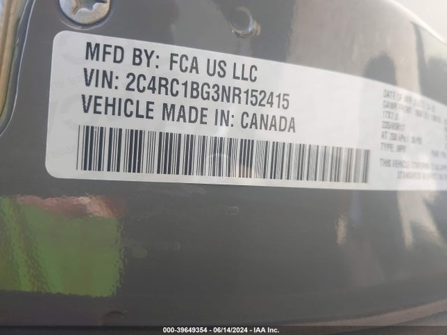 2C4RC1BG3NR152415 Chrysler Pacifica Touring L
