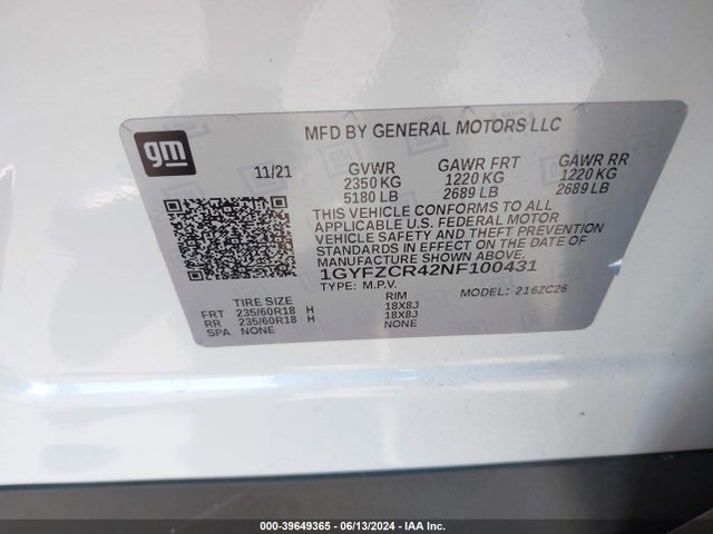 1GYFZCR42NF100431 Cadillac Xt4 Fwd Premium Luxury