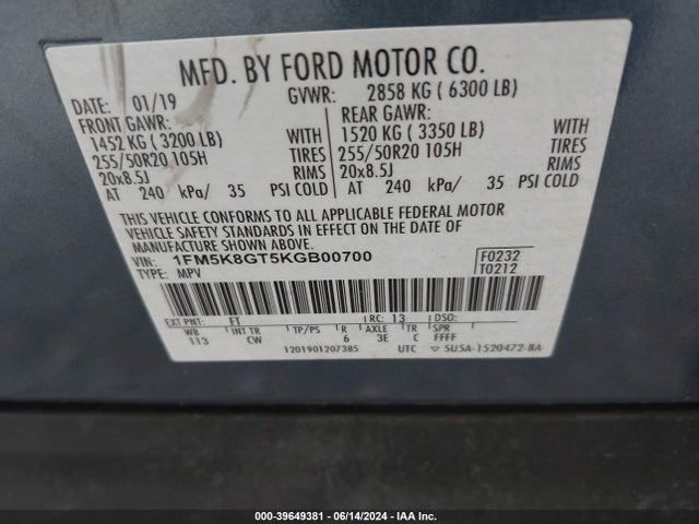Ford EXPLORER SPORT 2019 1FM5K8GT5KGB00700 Image 9