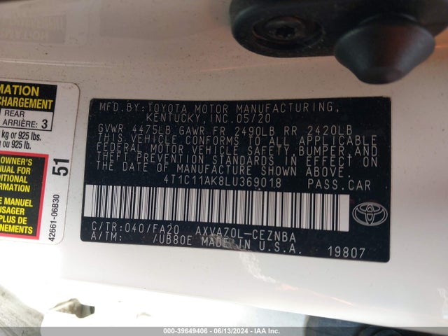 Toyota CAMRY LE 2020 4T1C11AK8LU369018 Image 9
