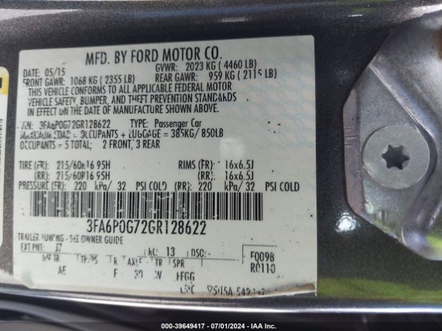 3FA6P0G72GR128622 Ford FUSION S