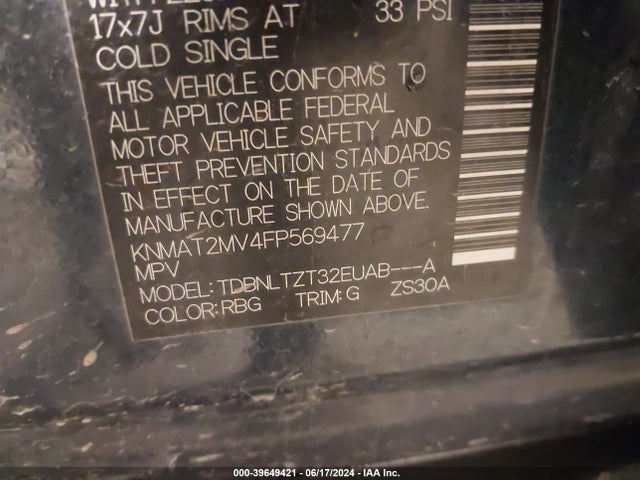Nissan ROGUE SV 2015 KNMAT2MV4FP569477 Image 9