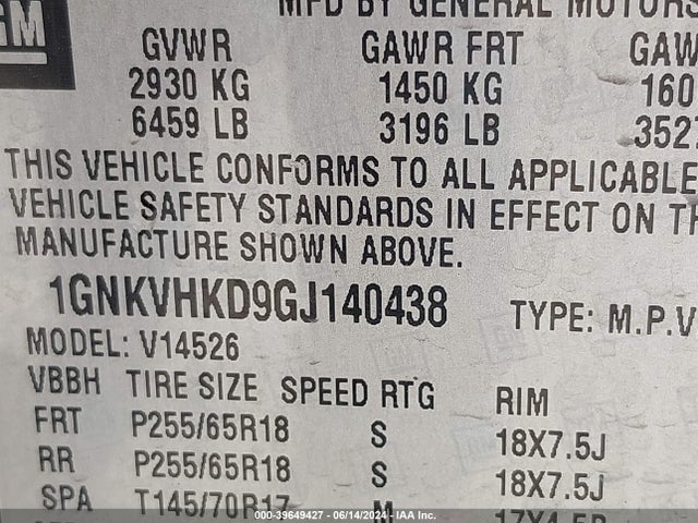 Chevrolet Traverse 2lt 2016 1GNKVHKD9GJ140438 Image 9